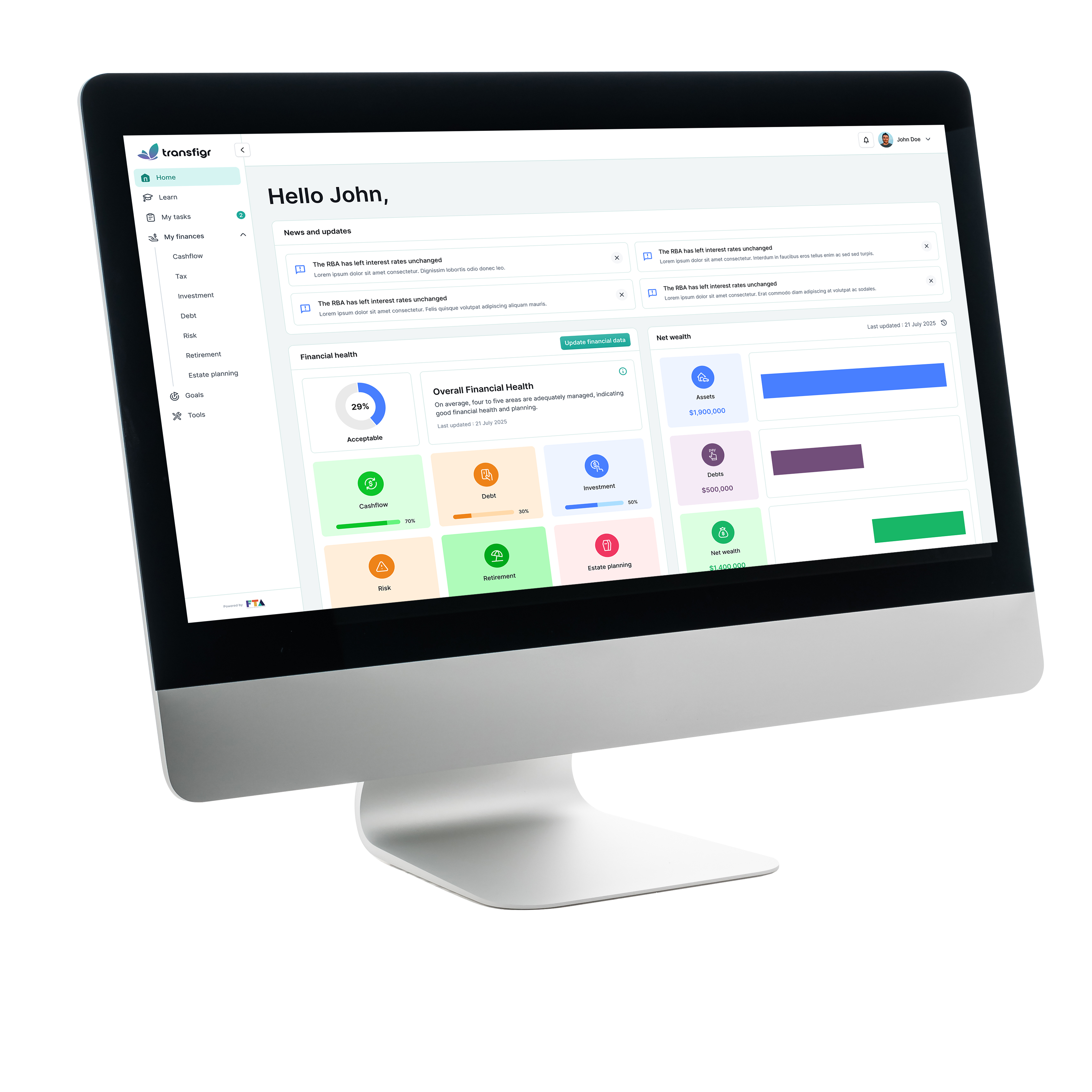 Transfigr dashboard screen on Mac desktop